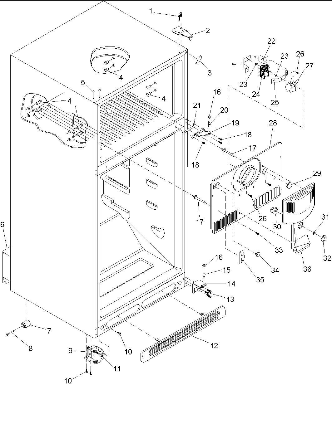 01 - Cabinet, Hinges, Evap Fan & Rollers