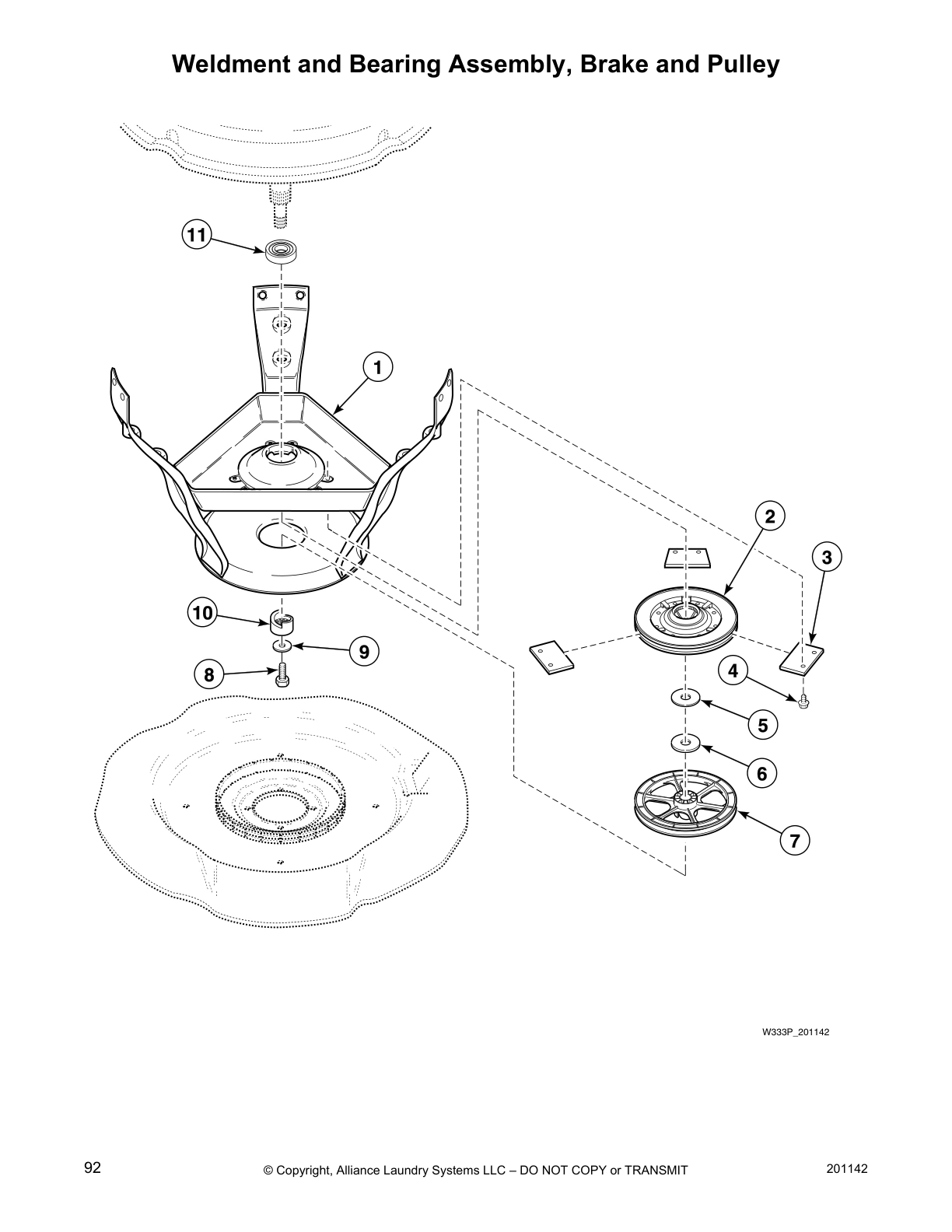 Weldment and Bearing Assembly, Brake and Pulley