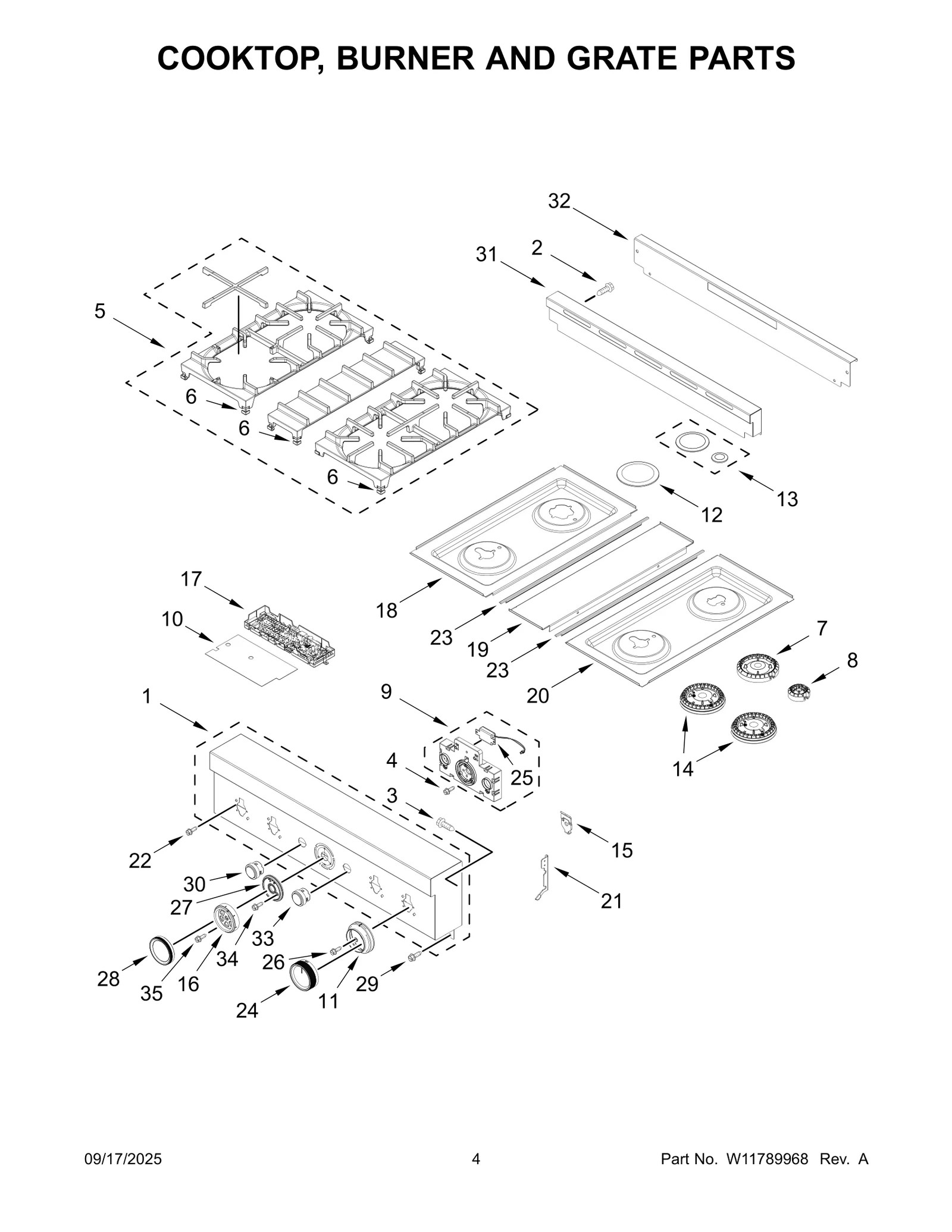 COOKTOP, BURNER AND GRATE PARTS